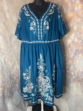 Bloom  Chic Size 14/16 Midi Dress Teal Floral EUC